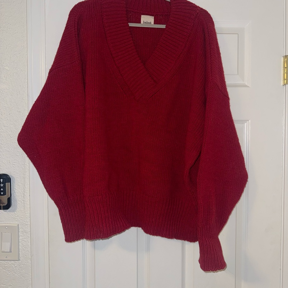 Babaa Red V-Neck Wool Sweater - Picture 4 of 10